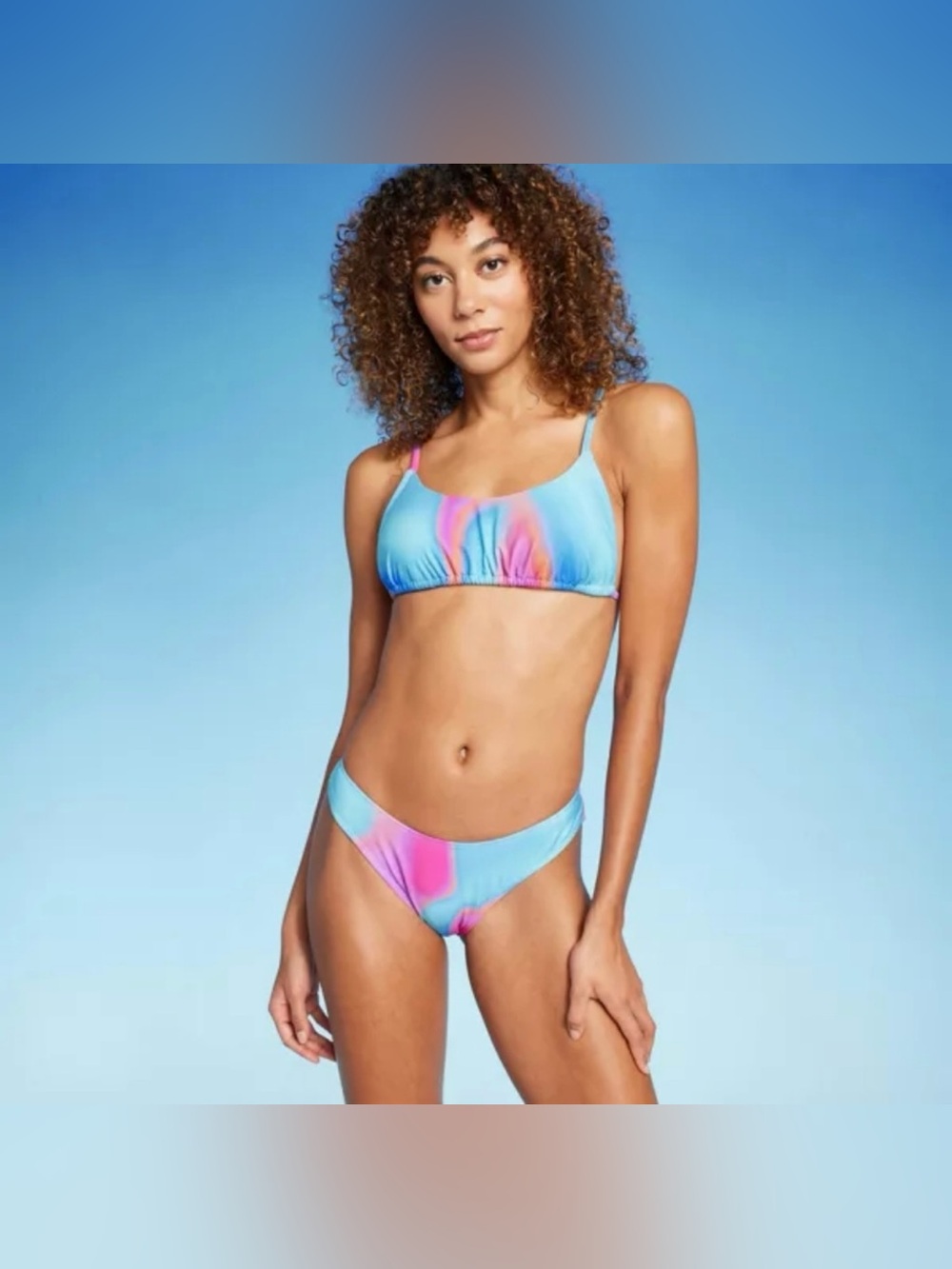 Wild fable Tunnel Front Bralette Bikini Set Blue Marble Print